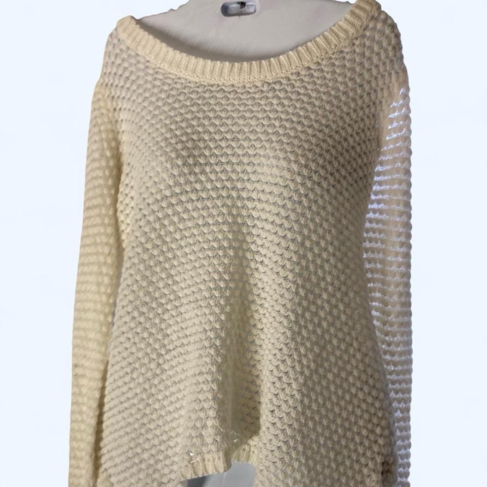 Almost Famous white off the shoulder sweater Size L crochet knit